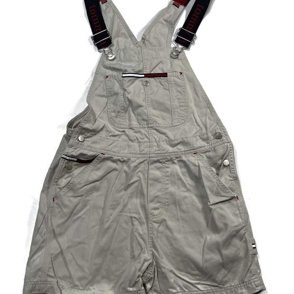 Vintage Tommy Girl‎ Bib Overall Shorts Sz 5 - Y2K Tommy Jeans Hilfiger Shortalls